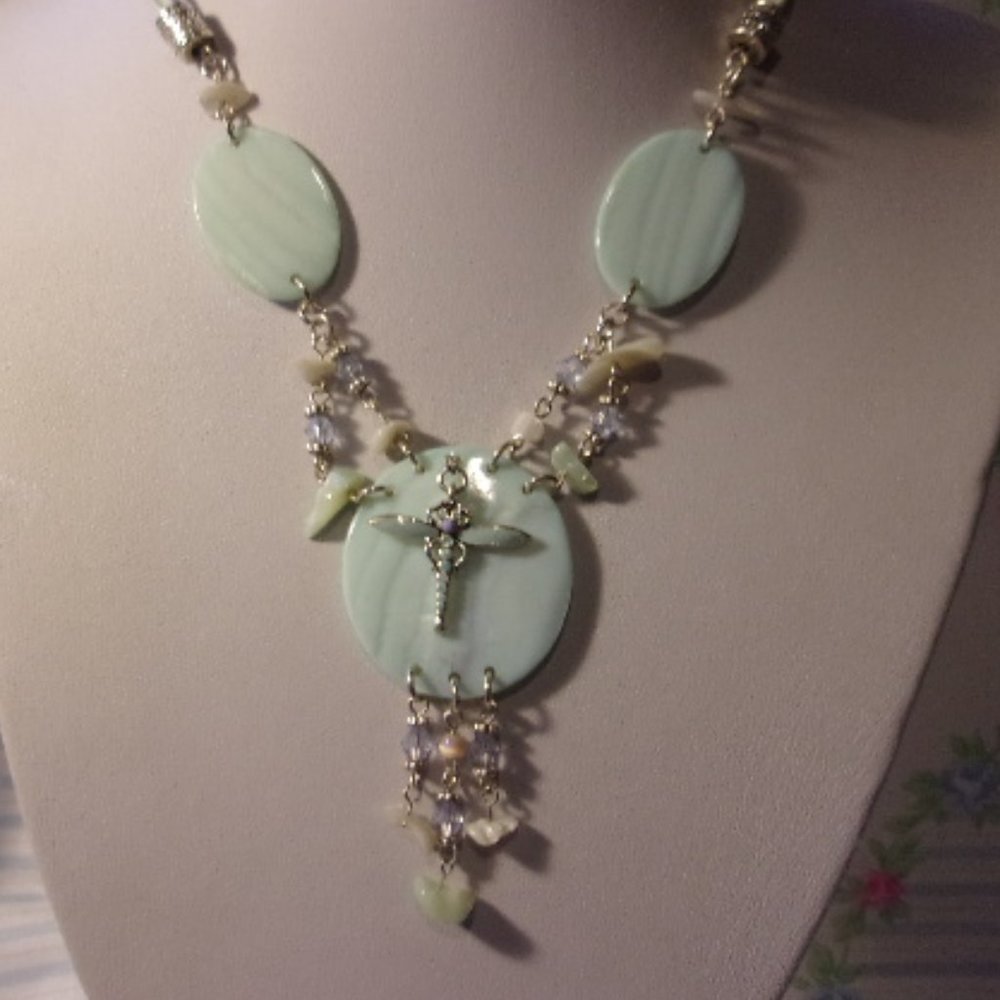 Light Green Dragonfly Necklace 16" - 19" Long